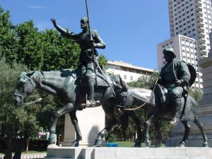 Homenaje a Don Quijote y Sancho en la Plaza de España.